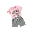 thumbnail image 2 of PaerPade Kid Baby Girls Summer 2 Pieces Short Clothes Outfits,0 6 12 18 24 Months 2T 3T 4T Short Sleeve Letter Print Tops and Solid Color Shorts Sets, 2 of 10
