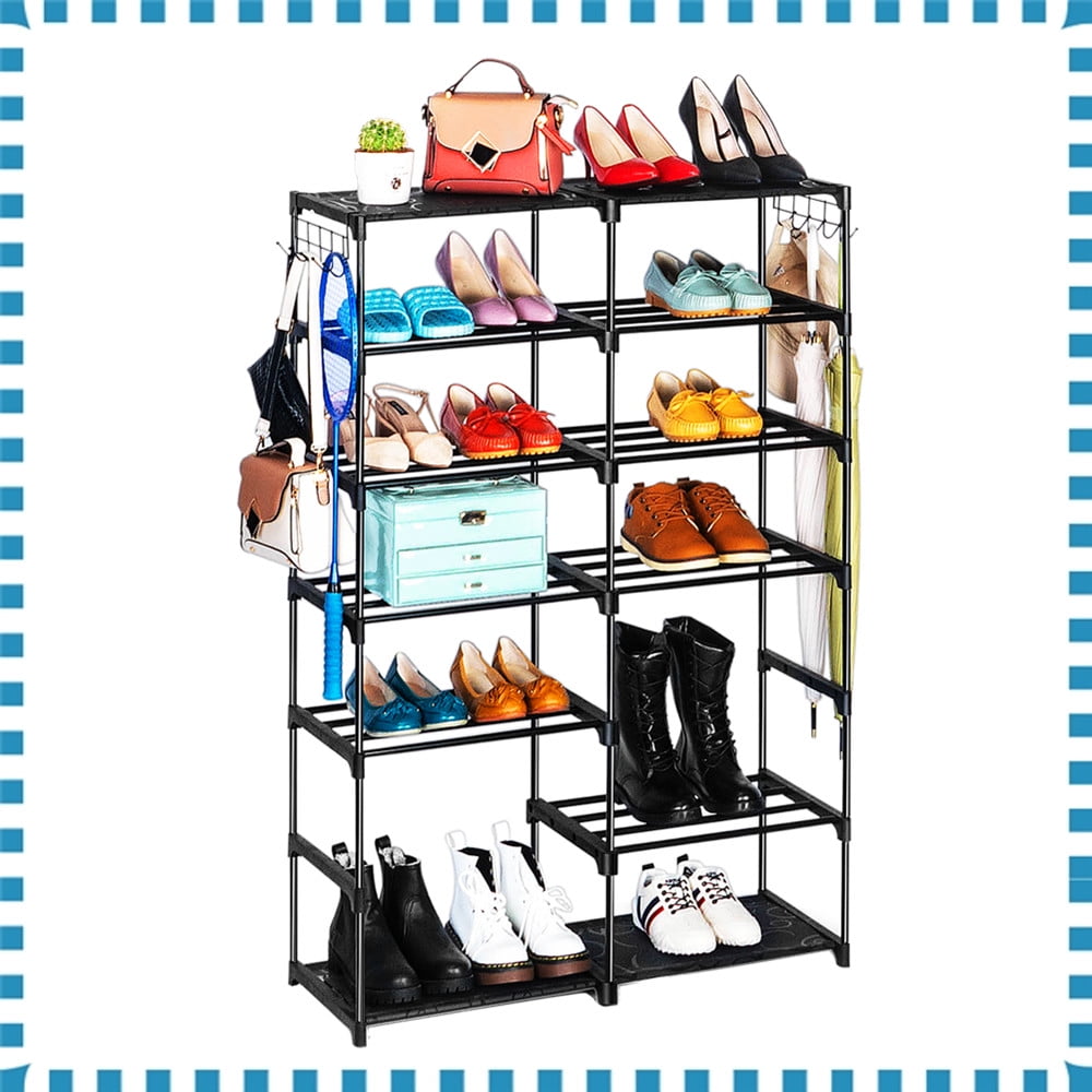 Auledio 7 Tier Metal Shoe Rack with Hanger,High Heels Slippers Organizer Storage for 24 Pairs