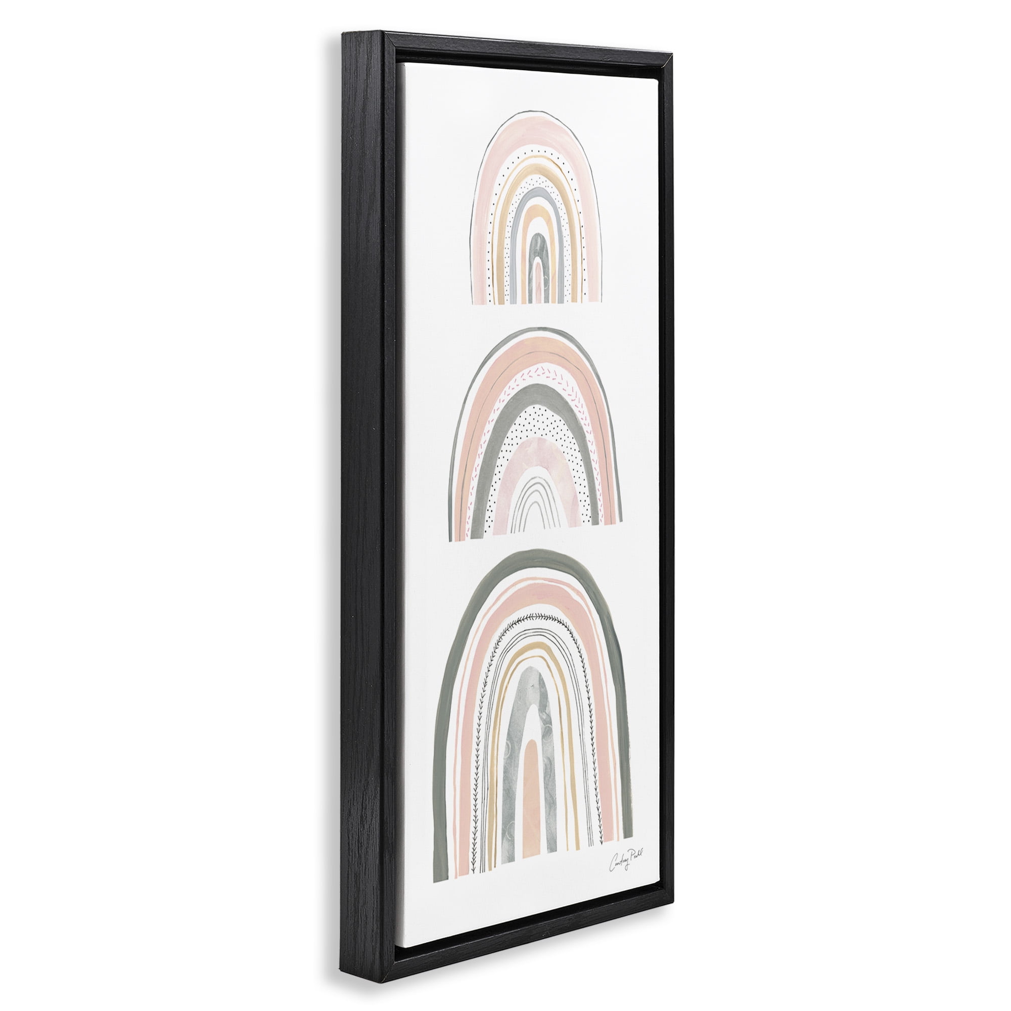 Stupell Industries Playful Grey and Pink Rainbows Landscape Painting Black Floater Framed Canvas Art Print Wall Art, 15 x 31