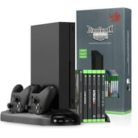 Vertical Stand for Xbox One X with Cooling Fans, Dual Controller Charging Station + 3 USB Device Port + Game Discs Storage Seat for Xbox One X Game Console