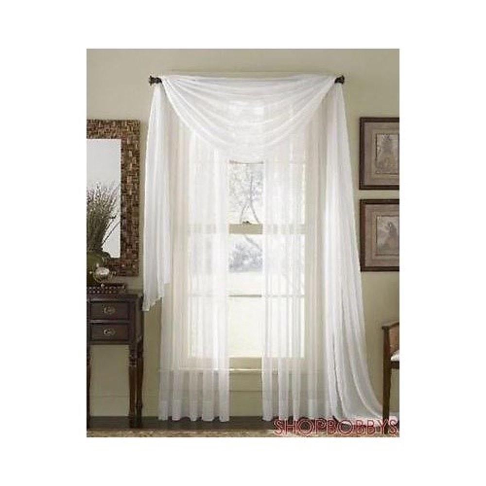Linda Voile Sheer Solid Window Scarf, White, 55x216