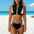 thumbnail image 2 of Xdegoge Two Piece Swimsuit for Women, High Waisted Bikini Set with Zipper Front and Color Block, Adjustable Straps, Beach Vacation Swimwear, 2 of 8