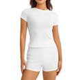 thumbnail image 1 of Conjunto De Pantalones Cortos Ajustados Y2K Conjunto de chándal ajustado de 2 piezas Conjunto casual de manga corta Trajes de mujer (Blanco S) Cgtredaw  Para estrenar, 1 of 1