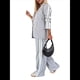 thumbnail image 3 of Conjunto de Dos Piezas para Mujer 2025: Blusa A Rayas con Botones Laterales y Pantalones con Bolsillos, Conjunto Informal Gris 5XL, 3 of 9