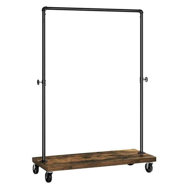 Benjara BM221277 Wood & Metal Frame Clothes Rack with 1 Shelf & Casters, Brown & Black