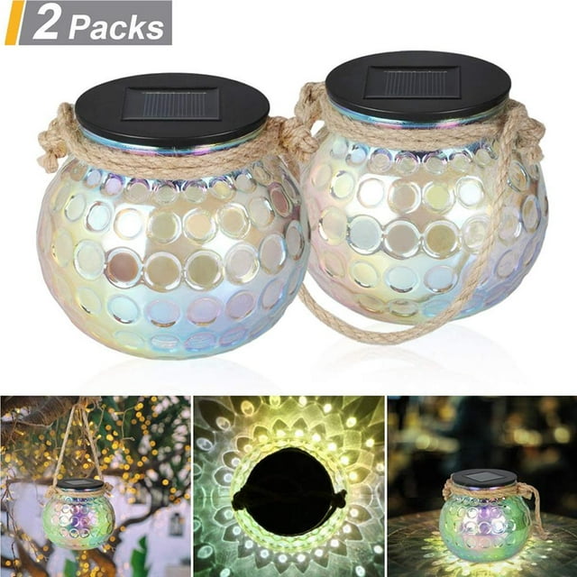 VONKY 2PCS Solar Glass Light Solar Lantern Glass Jar Waterproof Hanging Light for Garden Outdoor Lantern Wedding Party Tree
