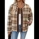 thumbnail image 2 of Chaqueta A Cuadros para Mujer, Blusa de Franela de Larga con Botones, Ropa de Otoño Caqui M, 2 of 10