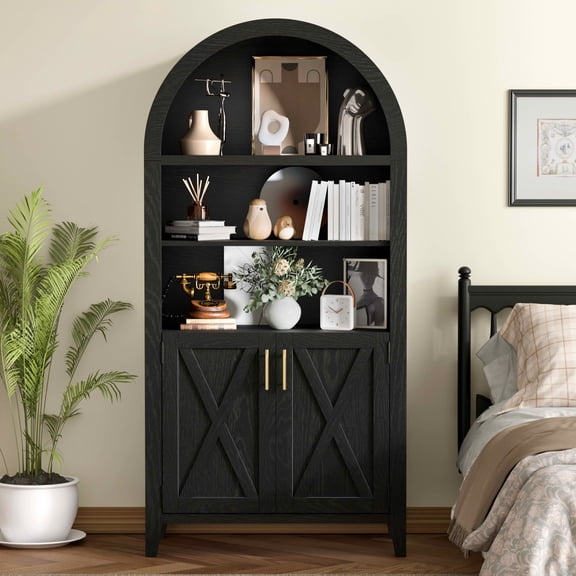 MAYEERTY 63" Arch Cabinet Black Beech Wood, for Entryway Living Room