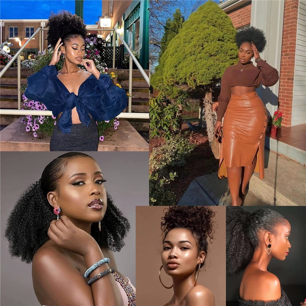 Afro Puff Ponytail Extensions Human Hair for Black Women Kinky Curly Remy Hair Drawstring Ponytail Natural Hairpieces
