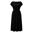 thumbnail image 4 of YuXingFu Cotton Dresses for Women Midi Maxi Crew Neck Plus Size Womens Dress Short Sleeve for Vacation Long Casual Summer Black M, 4 of 7