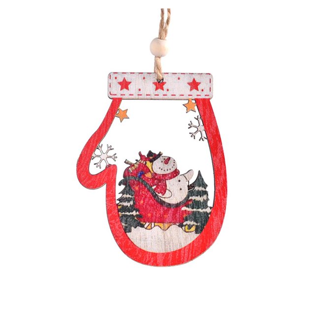 Gibobby Decoración navideña Guantes de Colgante ahuecado Dibujos animados Papá Noel Muñeco de nieve Trineo Árbol de Navidad Colgante(D)