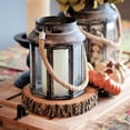 thumbnail image 3 of Mariner's Chubby Candle Lanterns, Set of 2, Glass Panels, Galvanized Metal, Nautical Rope Handles, Top Opening, Swing Latch, 10 Sided - 9 3/4 and 8 Sided - 6 1/4 Inches Tall, Coastal Collection, 3 of 6