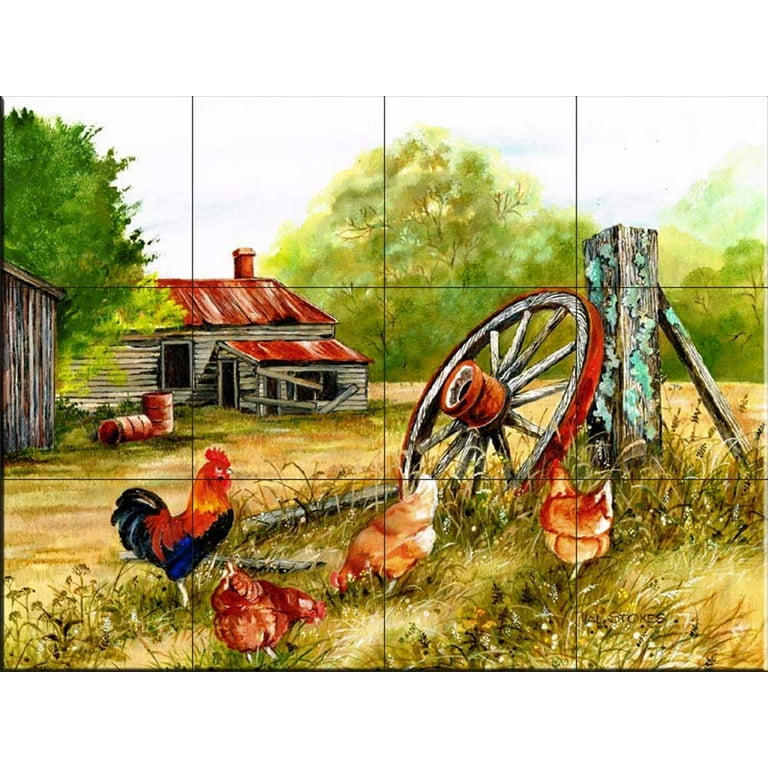 Ceramic Tile Mural - Black Rooster and Hen - by Laurie Snow Hein - Kitchen backsplash / Bathroom shower Ceramic Tile Mural - Black Rooster and Hen - by Laurie Snow Hein - Kitchen backsplash / Bathroom shower