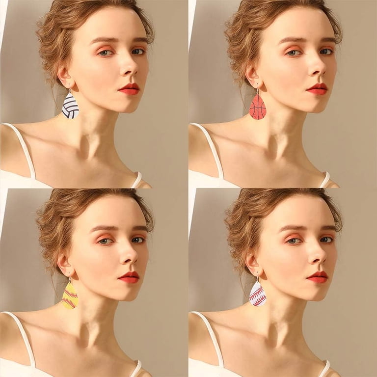Colorful Glitter Football Dangle Earrings - 3 Layer Faux Leather Teardrop, Sports Fan Jewelry For Women