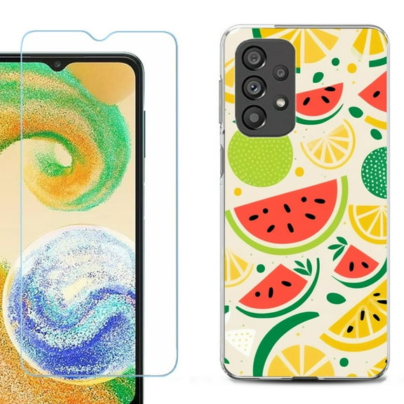 Shockproof Fashion Phone Case for Samsung Galaxy A23 5G, with Tempered Glass Screen Protector, by OneToughShield ® - Watermelon Mix