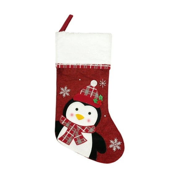 Embroidered Christmas Stocking Gift Bag, Holiday Hanger for Christmas Tree, Mantel, Office, Decorative Plush, Classic Festive Xmas Decor