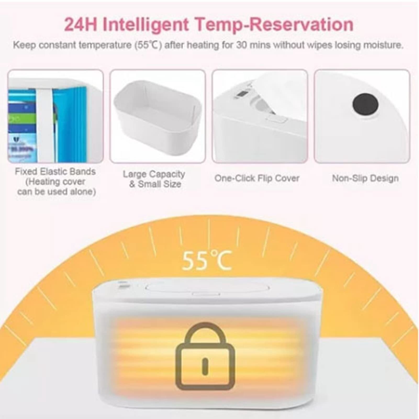 Wet Wipes Heater, Intelligent Adjustable TemperatureBaby Wipe Warmer Car Charging (White)
