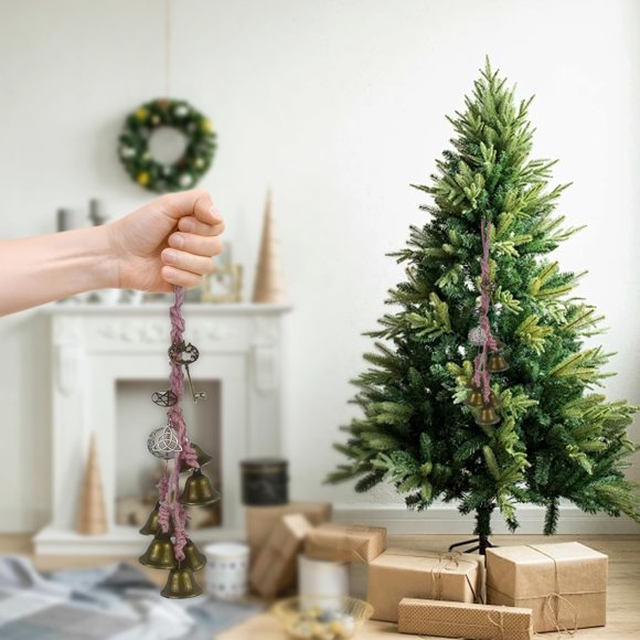 Colgante Navideño de Pared con Campanillas de Viento para Manijas de Puertas | Material: Cobre | Color: Rosa | Tamaño: 35 Cm | 1 Unidad