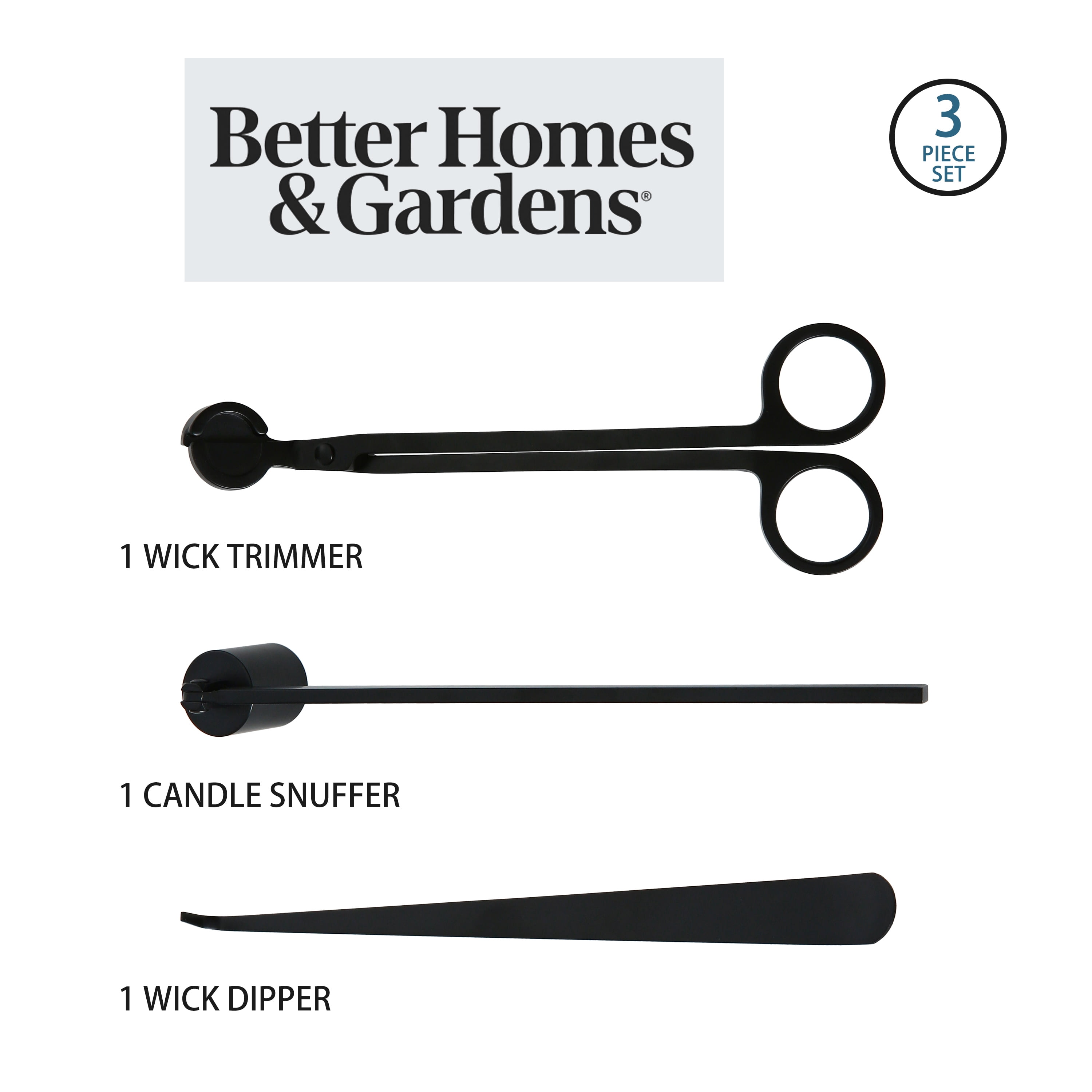 Better Homes & Gardens Black Candle Care Kit - Contemporary Design, Round Shape, Standard Size