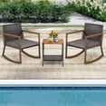 thumbnail image 1 of Costway 3 PCS Patio Rattan Rocking Chair Bistro Set Armrest Cushion Table with Storage Shelf Grey, 1 of 10