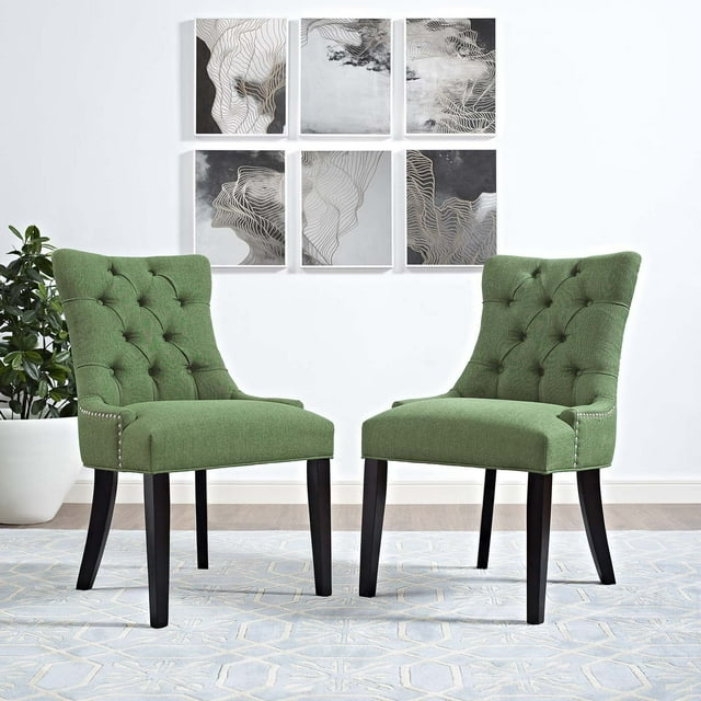 Modway Regent 20.5" Tufted Fabric Dining Side Chair, Green & Black, Set of 2
