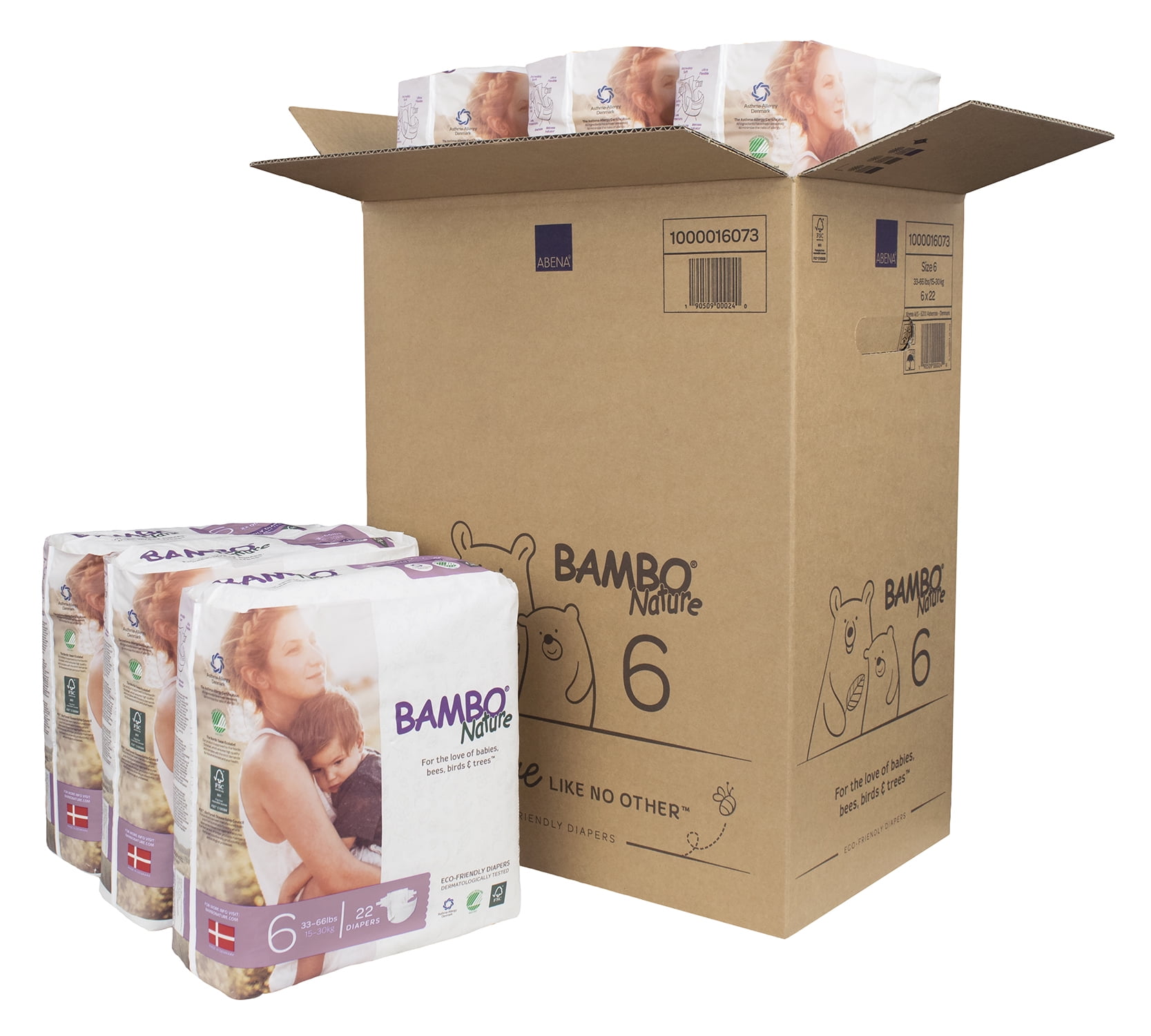 Bambo Nature Premium Baby Diapers, Size 6, 132 Count (6 Packs of 22
