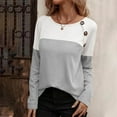 thumbnail image 4 of Kaemgyyd Shirt for Women Fall Fashion Clothing Long Sleeve Tops for Women Casual Loose Color Block Basic Tee with Button, 4 of 7