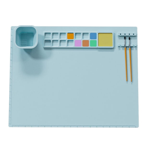 Alfombrilla de silicona para manualidades con taza de limpieza, alfombrilla de mostrador multifuncional, alfombrilla de silicona resistente al calor, Azul perfecl Almohadilla de silicona para manualidades.