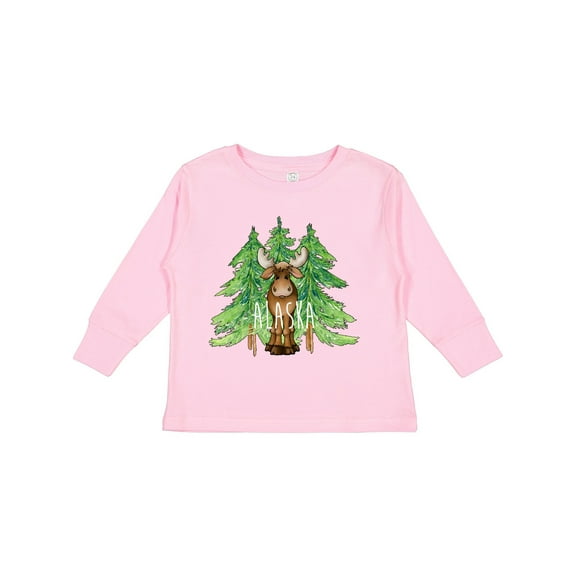 Inktastic Alaska Moose and Trees Boys or Girls Long Sleeve Toddler T-Shirt