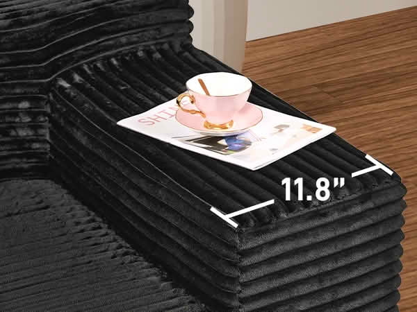 MAYEERTY 107-Inch Black Faux Rabbit Hair Corduroy 6-Seat L-Shaped Modular Cloud Sofa, Minimalist Deep Seat Sleeper Sectional with Recliner, No Assembly Required