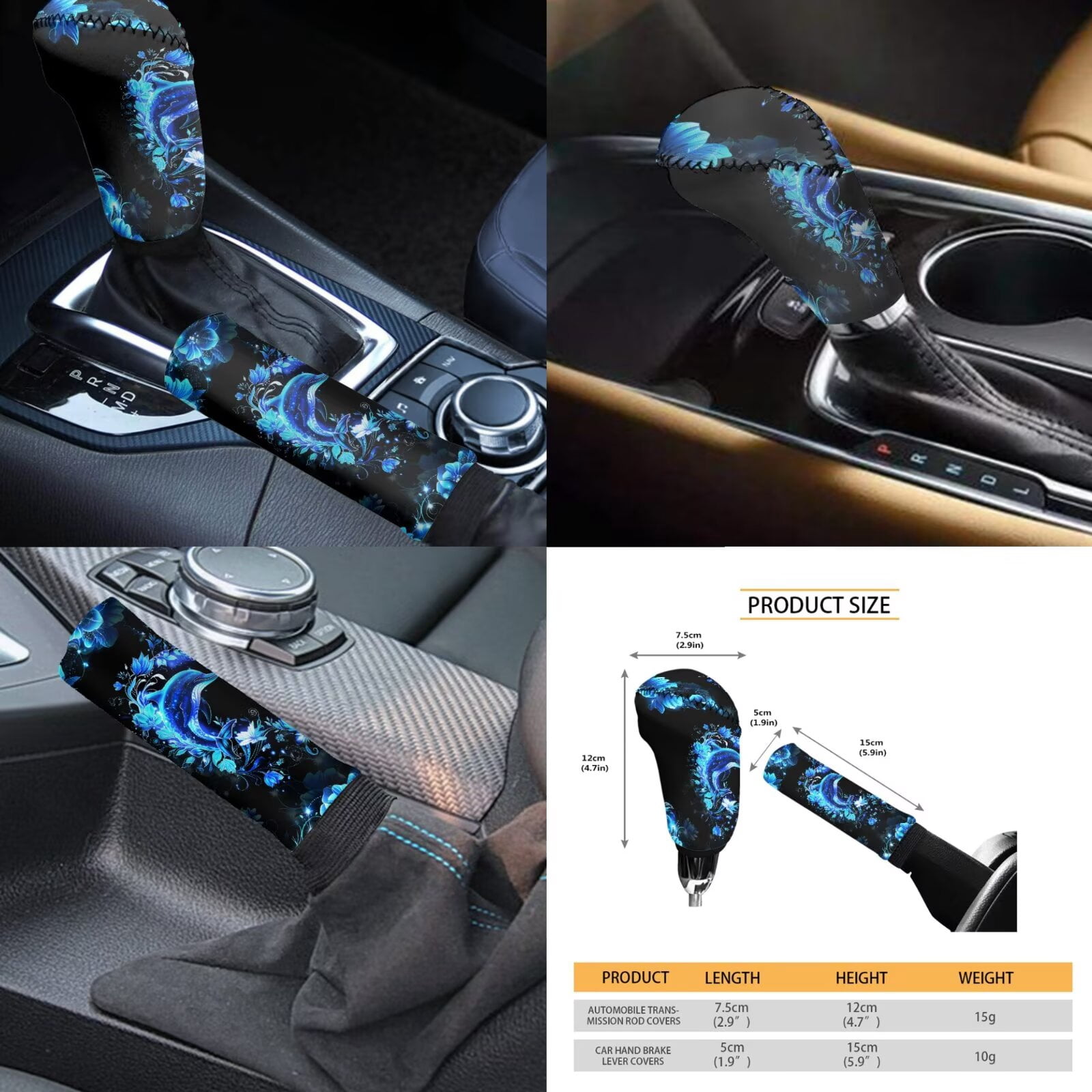 Jeiento Dolphin Car Seat Cover Split Covers Full Set 11 PCS, with Headrest Cover Keychain Coasters Love Heart Handbrake Cover Gear Shift Knob Cover for Men Women, Easy to Install
