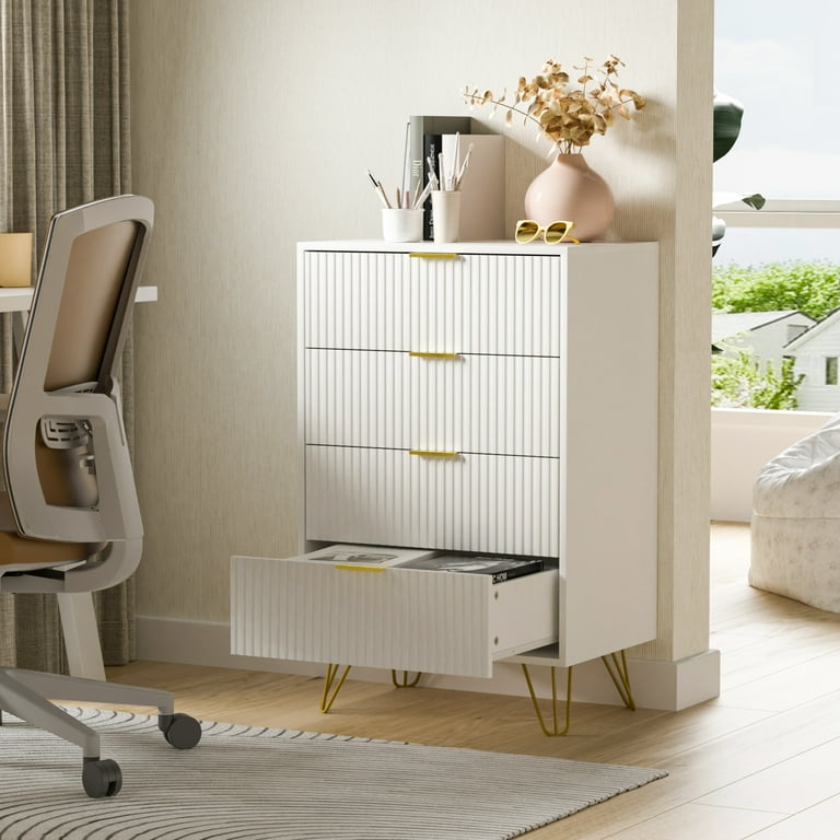 tall white dresser with gold hardware Lake House Tall White Dresser main image 0