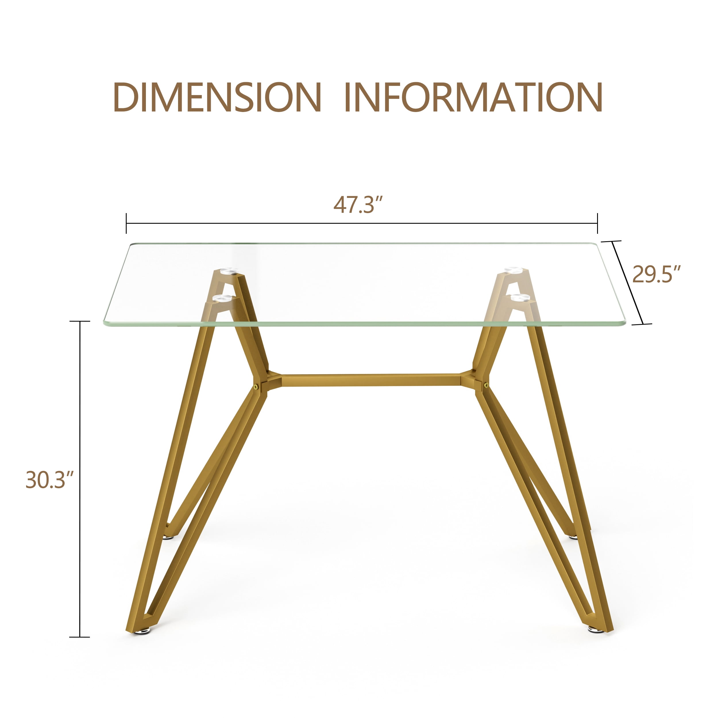 Miniyam 47.3" Rectangular Modern Glass Dining Table with Metal Legs for Dining Room and Office