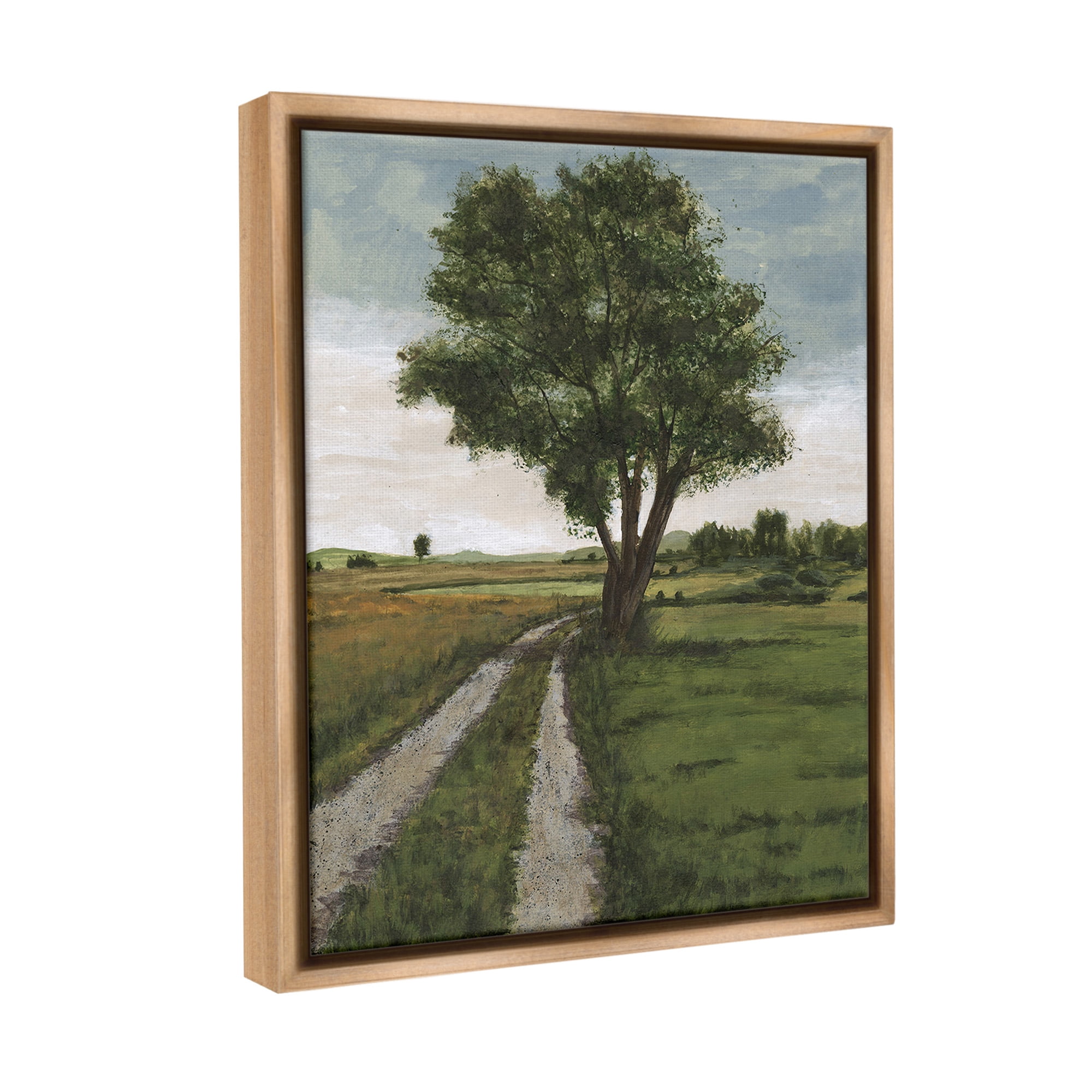 Stupell Industries Traditional Country Road Landscape Painting Brown Floater Framed Canvas Art Print Wall Art, 17 x 21