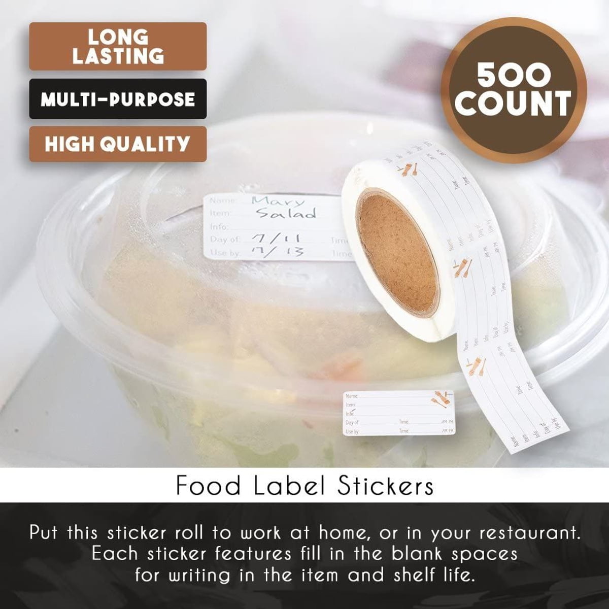 500  FOOD STICKERS ORGANISE LABELS DECALS TAGS FOOD POT CONTAINER 50mmx25mm