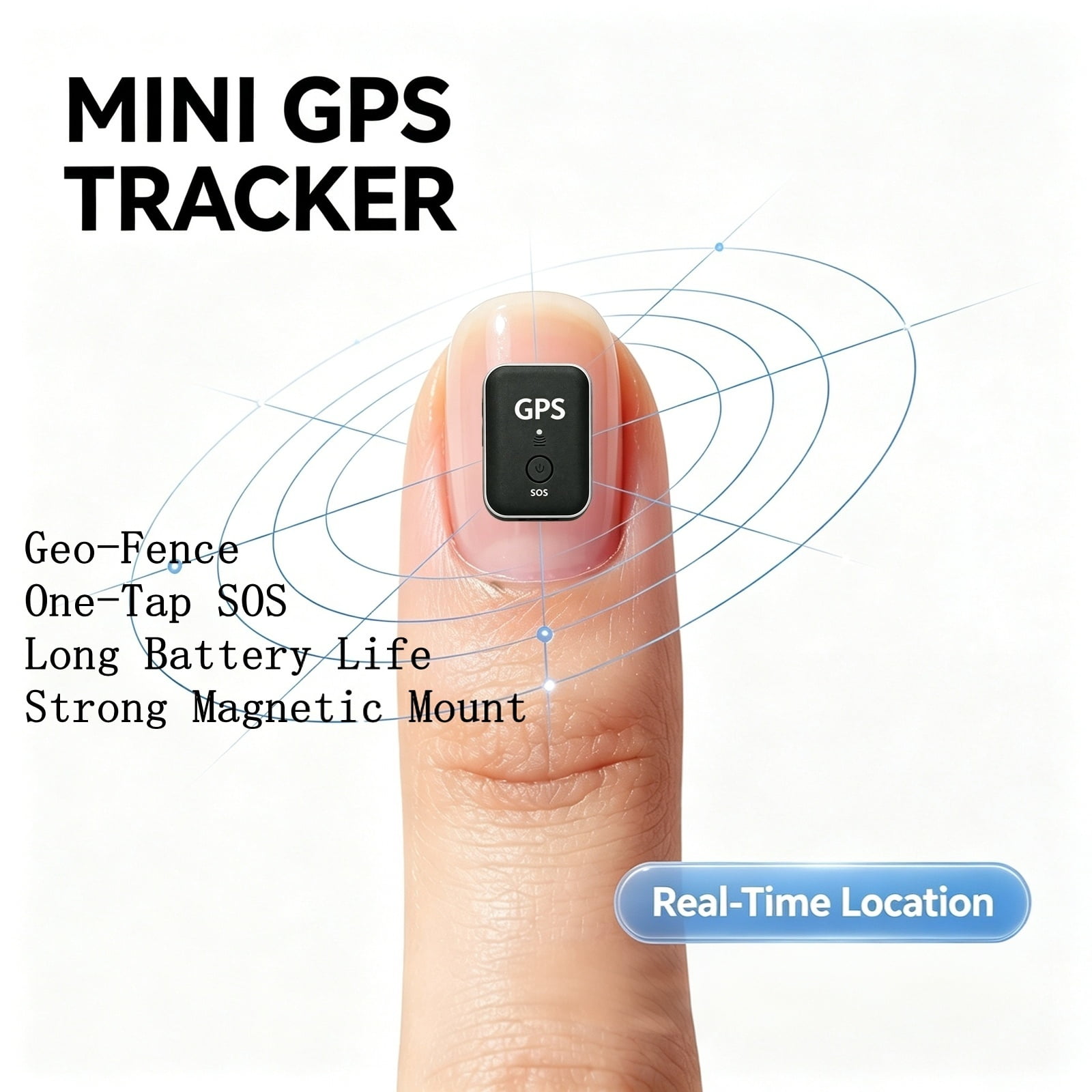Portable Mini GPS Asset Locator, Travel Anti-Lost Real Time Tracking Device, Smart Location Monitor with SOS Emergency Alert, Geofence & Low Battery Reminder