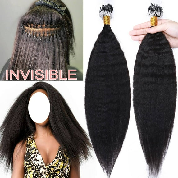 Benehair Human Hair Extensions Yaki Straight Micro Loop Microlinks Remy Hair Full Head 1g Thick 200g Black