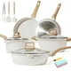 thumbnail image 1 of 18 Piezas Juego de Sartenes - Bateria de Cocina Sartenes Antiadherentes con Tapa de Cristal, Ollas de Cocina para Placas de Inducción y Gas, Sartenes Minimalistas (Beige), 1 of 7