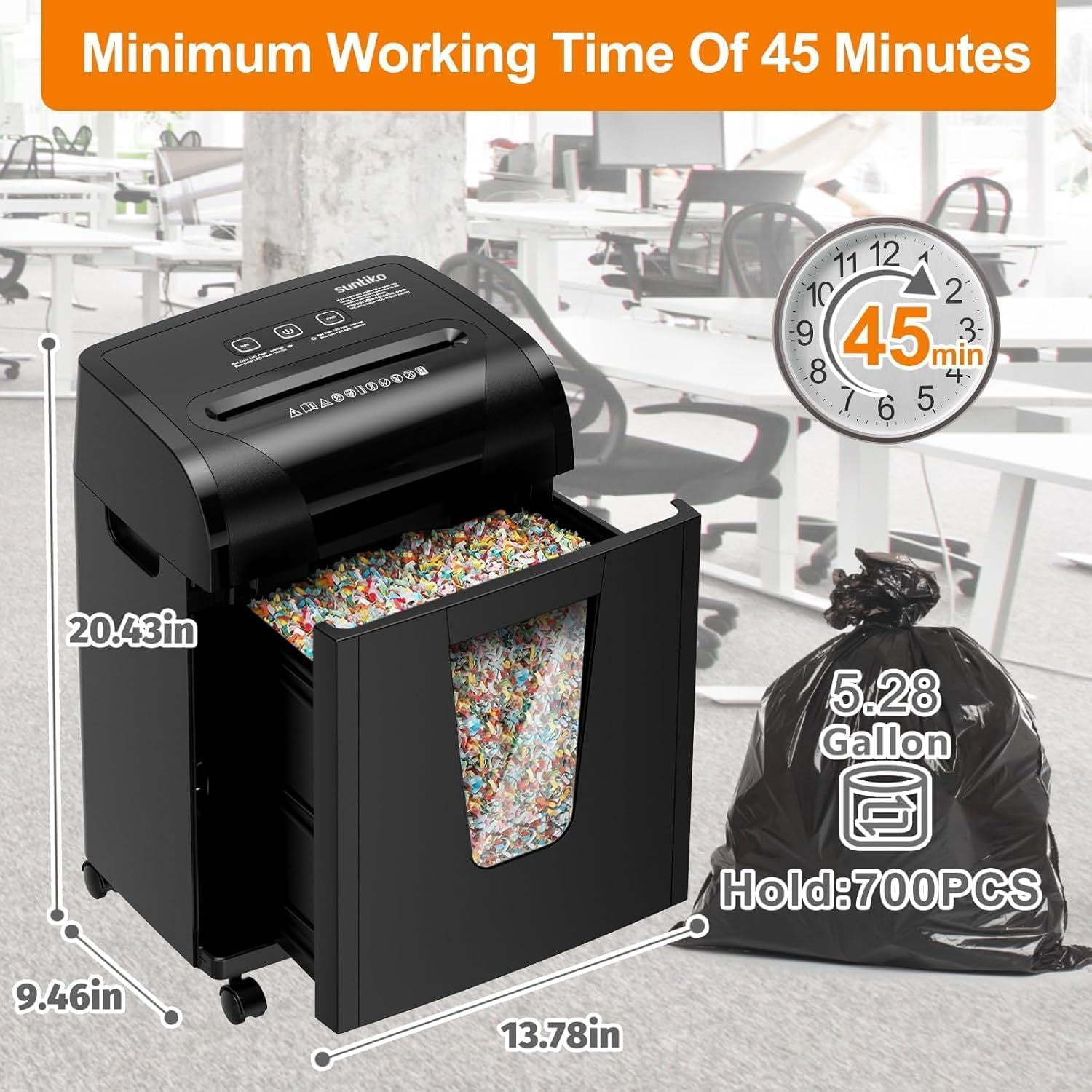 Paper Shredder, 18-Sheet Cross Cut with 18 Liters Pull Out Bin, P-4 Security Level, Shred Paper and Credit Card, Durable&Fast with Auto Jam Proof System Shredder for Office