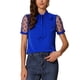 thumbnail image 1 of INSPIRAR CHIC Blusa de Manga Corta de Malla con Cuello de V y Lazo para Mujeres XS Azul Real, 1 of 6