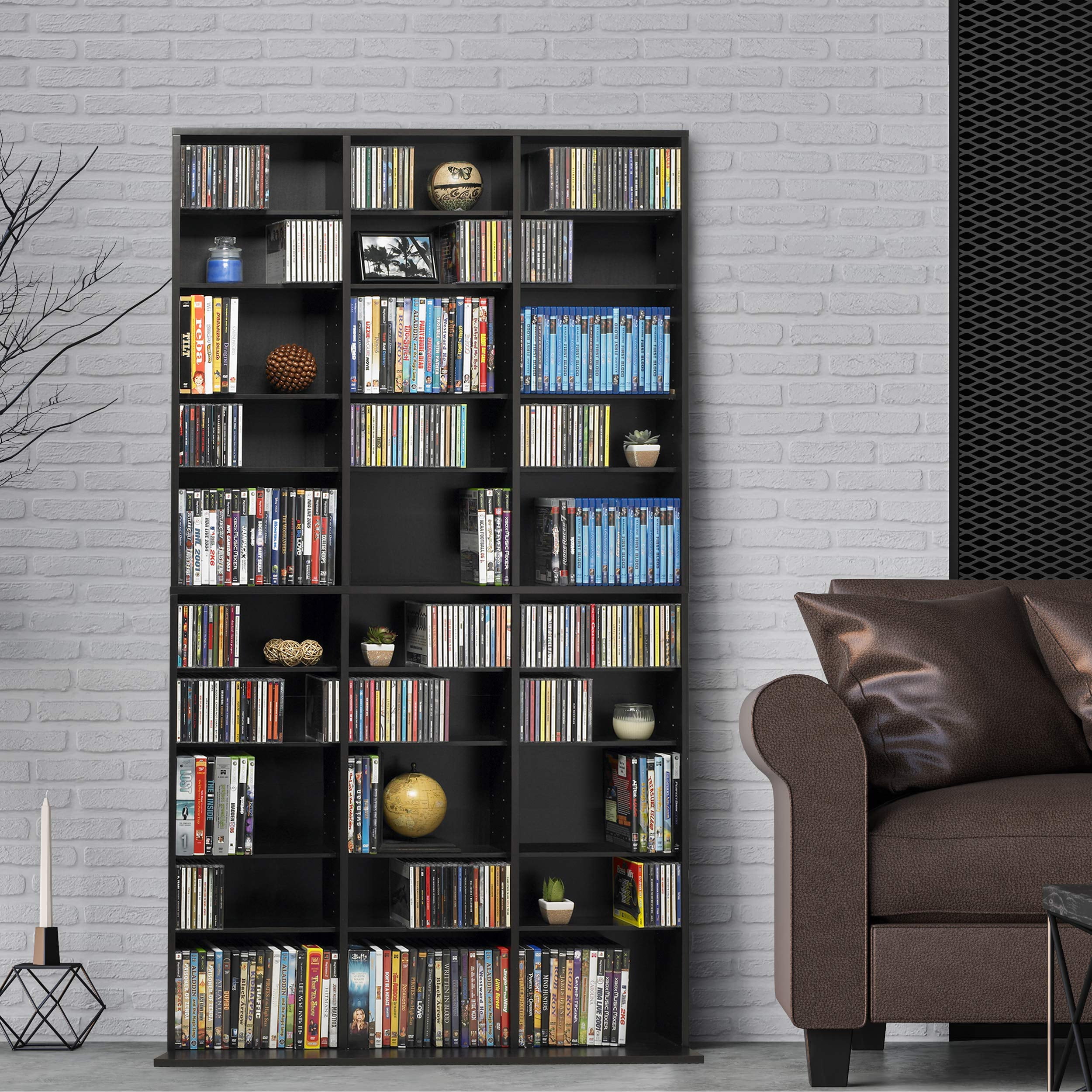 Atlantic Oskar Adjustable Media Cabinet - Holds 1080 Cds, 504 DVDs or 576 Blu-Rays/Games, 30 Adjustable and 6 Fixed Shelves PN38435714 in Espresso