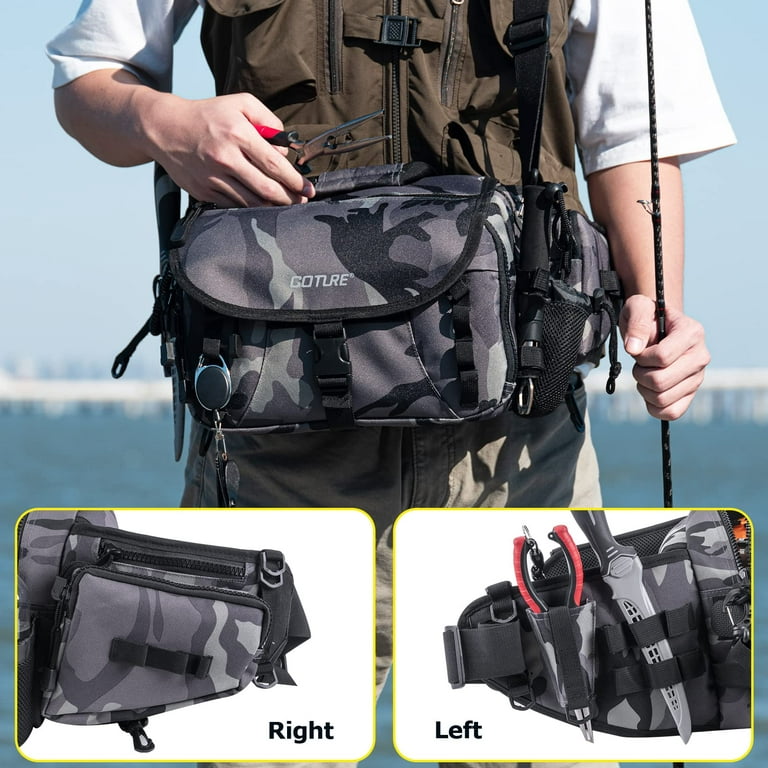 Goture Portable Sling Fishing Tackle Bag Gear Storage Fly Fishing Fanny  Pack, Rod Holder, Removable Shoulder Strap, 900D Water-Resistant Waist Bag  Fishing Gift for Men 
