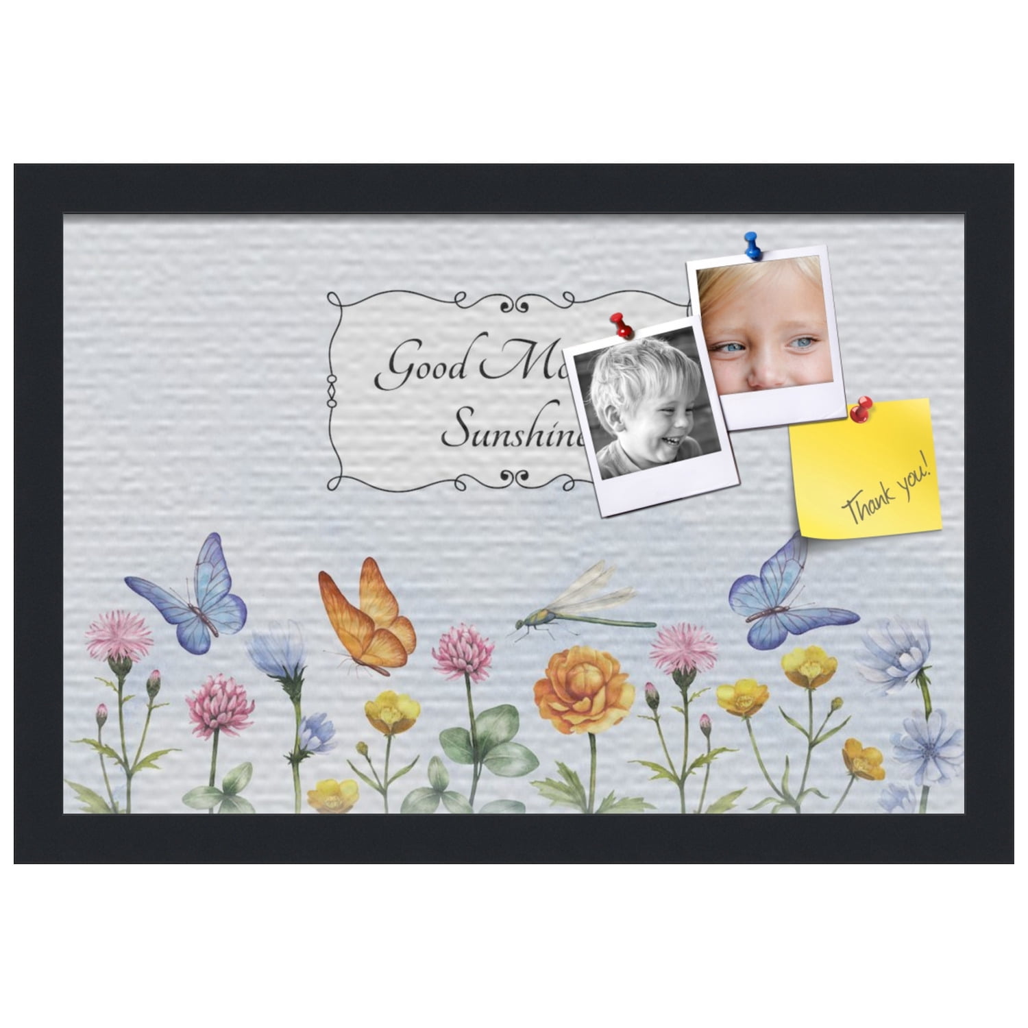 PinPix 18x12 Custom Cork Bulletin Board Good Morning Sunshine Poster Board Has a Fabric Style Canvas Finish, Framed in Good Morning Sunshine, by ArtToFrames (PinPix-1494)