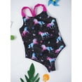 thumbnail image 6 of TiaoBug Little Kids Girls One-Piece Swimsuits Printed Rash Guard Crisscross Swimwear Tie Dye Bathing Suit A Dark Night Black 16, 6 of 7