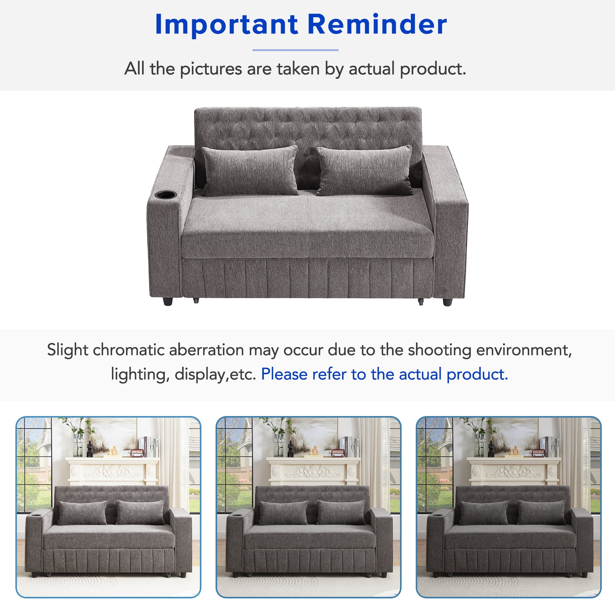 Euroco 61.4" Pull-out Sofa Bed Convertible Couch Loveseat Sofa Modern Sleeper Sofa with Adjustable Backrest for Living Room, Grey