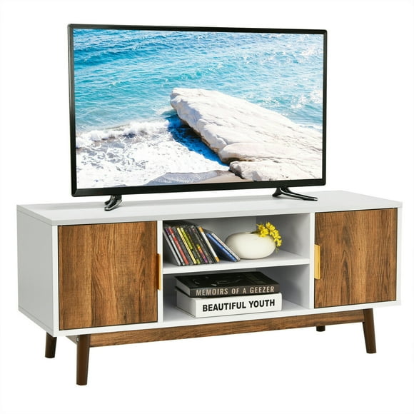 Gymax TV Stand Entertainment Media Console w/2 Storage Cabinets & Open Shelves