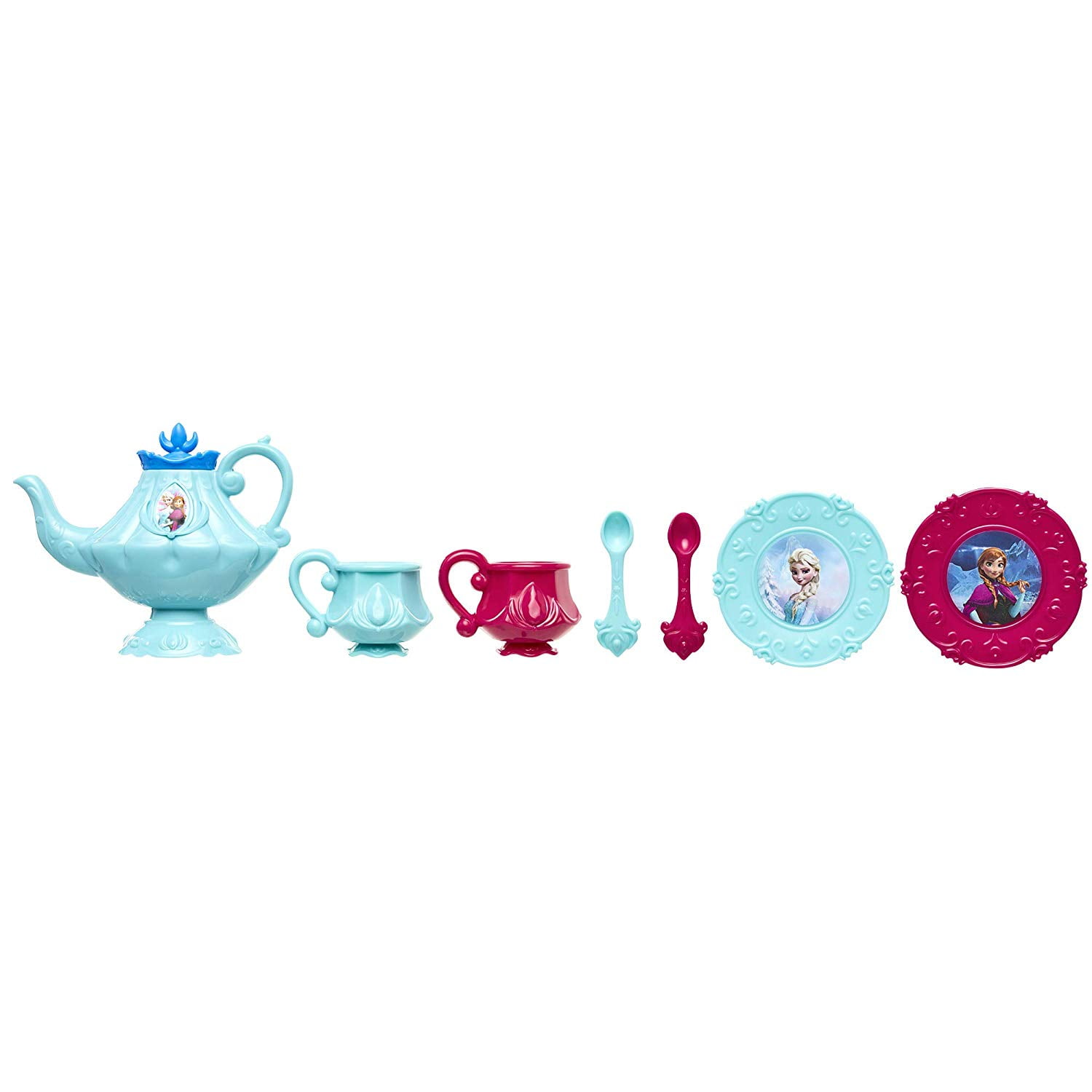 Walt Disney Studio Disney Frozen Tea Party Play Set - 8 Piece Tea Set Bundle Frozen Tea Cups, Saucers, and Tea Kettle Frozen Stickers (Frozen Teapot