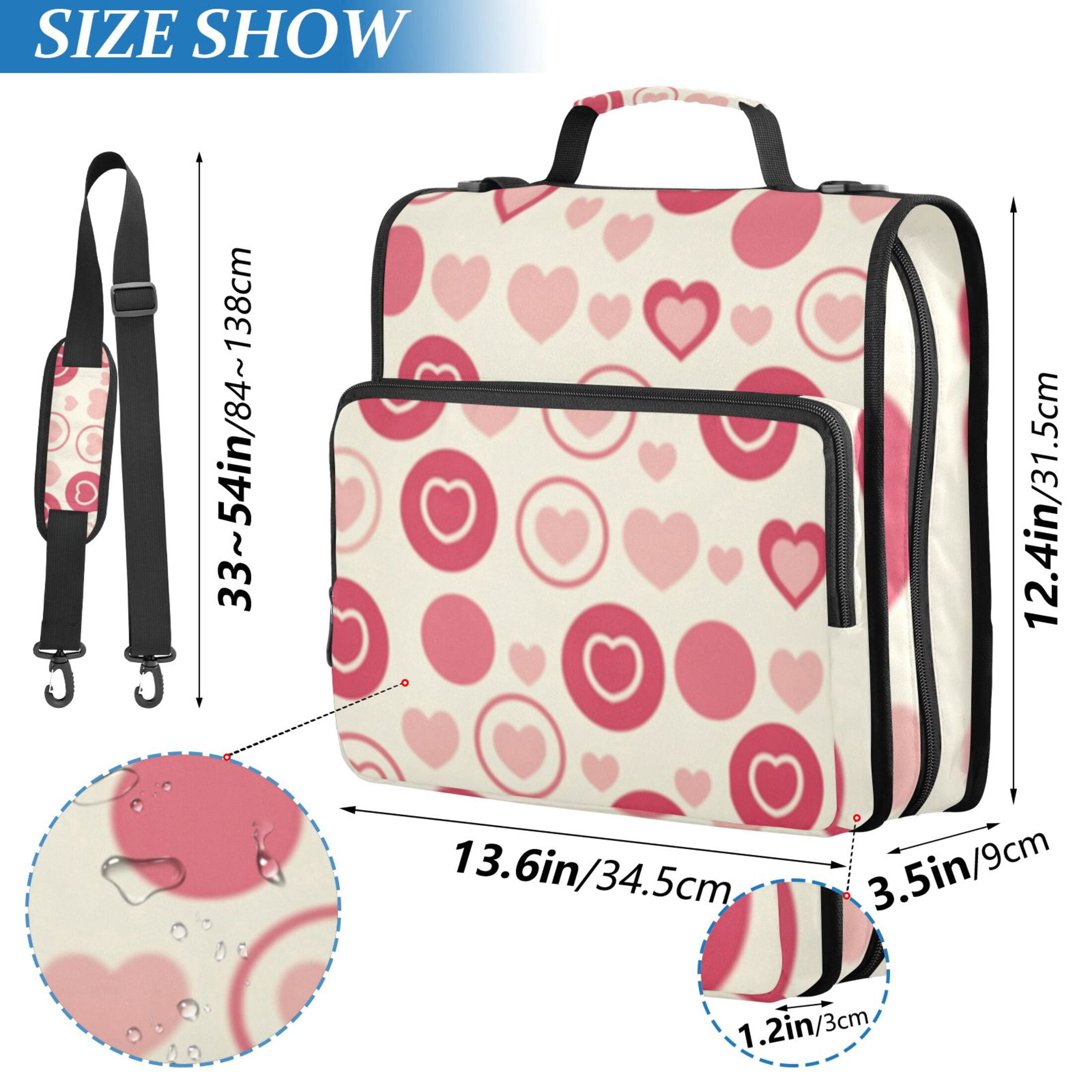 3 Ring Zipper Binder with Shoulder Strap Waterproof Trapper Keeper 2 Inch D-Ring 500 Sheets Capacity Heart on Circle