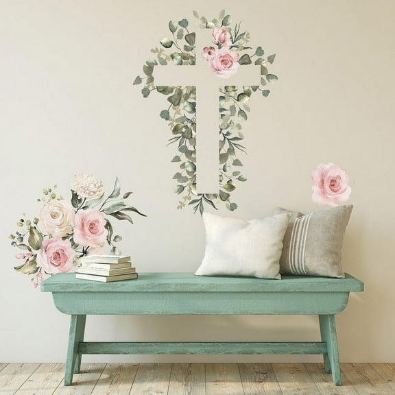 Watercolor Floral Cross Giant Peel & Stick Wall Decals