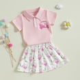 thumbnail image 7 of Okbabeha  Toddler Baby Girl Golf Outfit Short Sleeve Polo T Shirt Golf Print Mini Skirt Set 2Pcs Clothes, 7 of 7